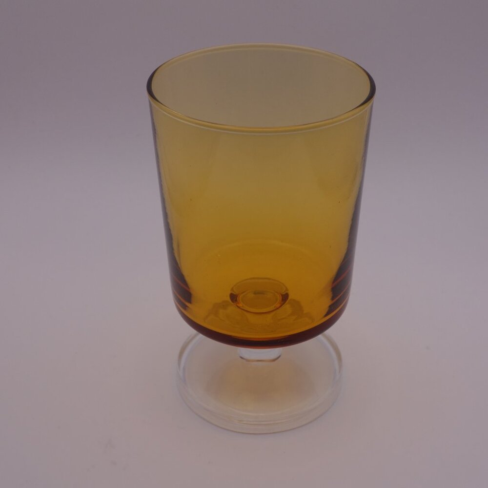 France Yellow Orange Glass with Thick Circular Stem